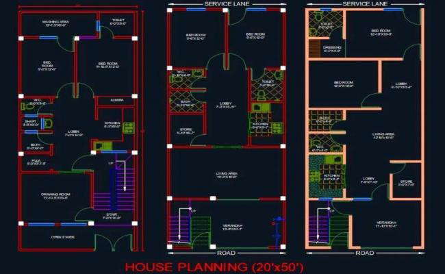 House Architectural Planning Floor Layout Plan 20'X50' .