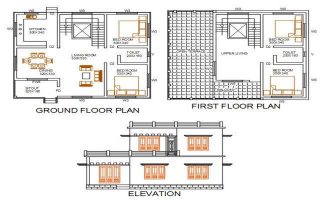  Residential House Building Plan And Elevation DWG