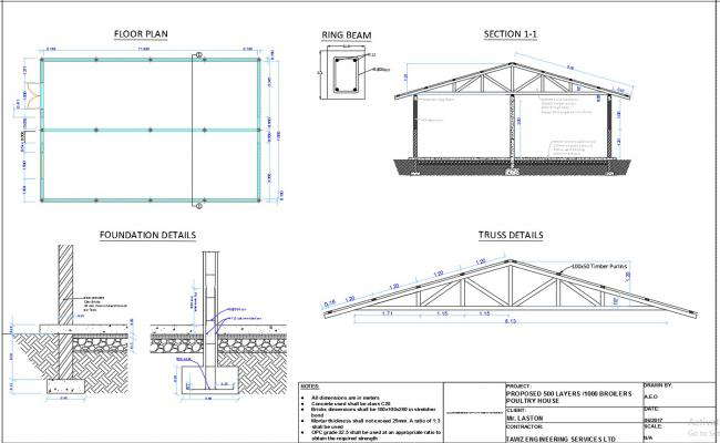 1000 Broilers Poultry House Design Drawing 