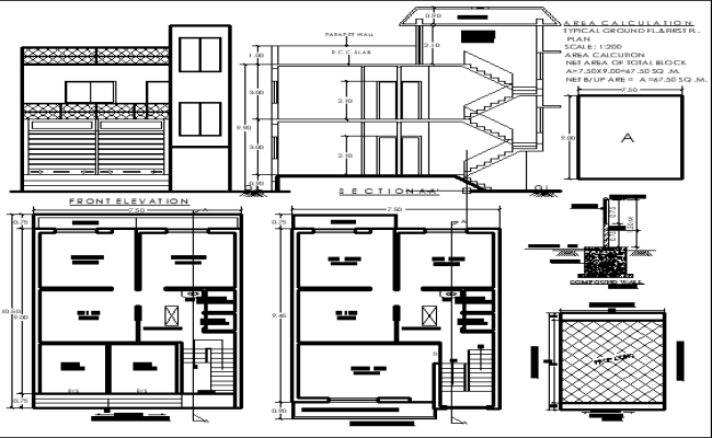 10.5mx7.5m 3BHK House Plan with Commercial Shop Layout