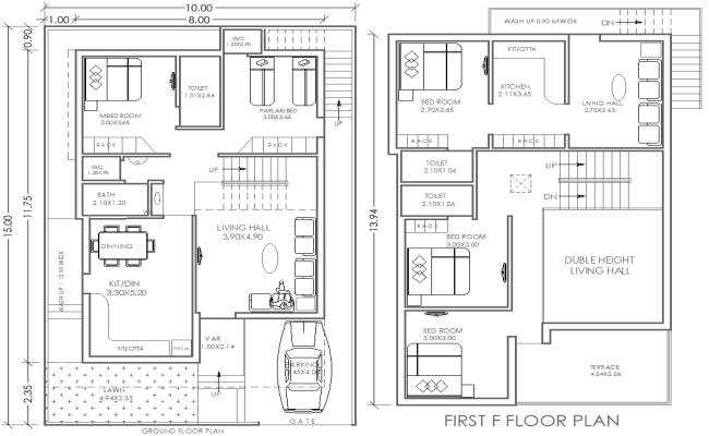 10mx15m Two Floor 5BHK House Plan in AutoCAD DWG File
