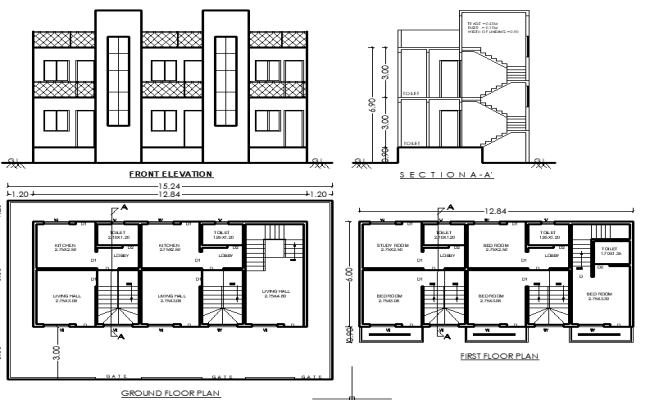 12.84mx6.0m Residential House CAD Layouts in DWG Format