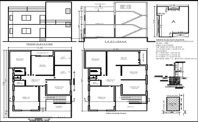 13.81x10.50m Bungalow Plan with Shops & Parking Design