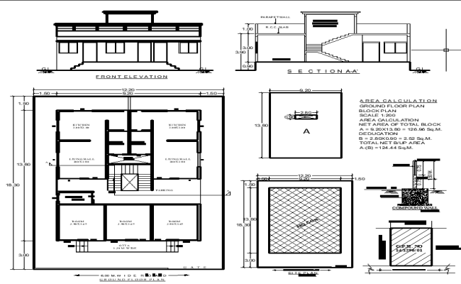 13.8x9.2m Residential Architectural DWG Plan with Sections