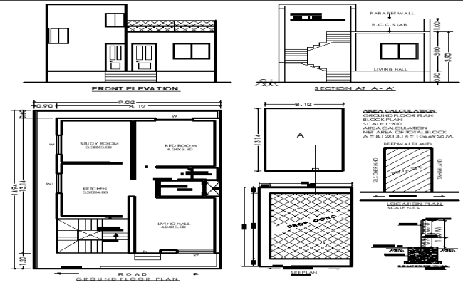 14.94x9.02m Residential Bungalow AutoCAD DWG Format