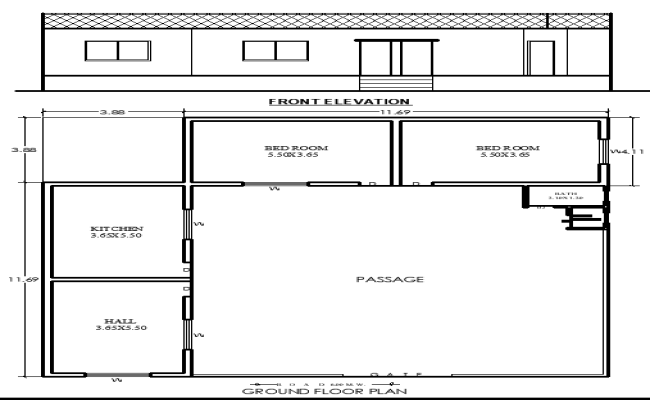 15.57mx15.57m 2BHK House Plan with Elevation Design