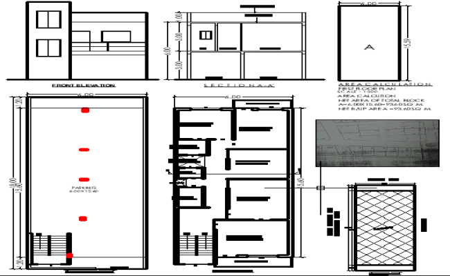15.6x6m Home Design with Elevation and Section in CAD File