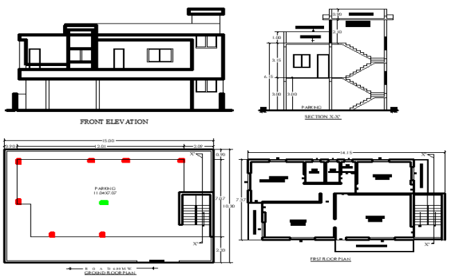 15mx10.30m 2BHK First Floor Plan with Ground Parking