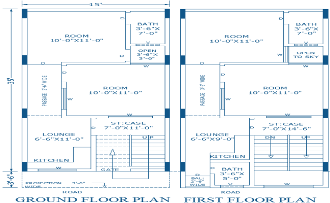 Spacious 15×38 ft Two-Floor House Layout in AutoCAD File