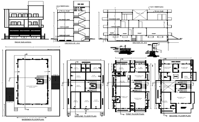 3-Story Residential House Plan 17x9m with Basement Lift