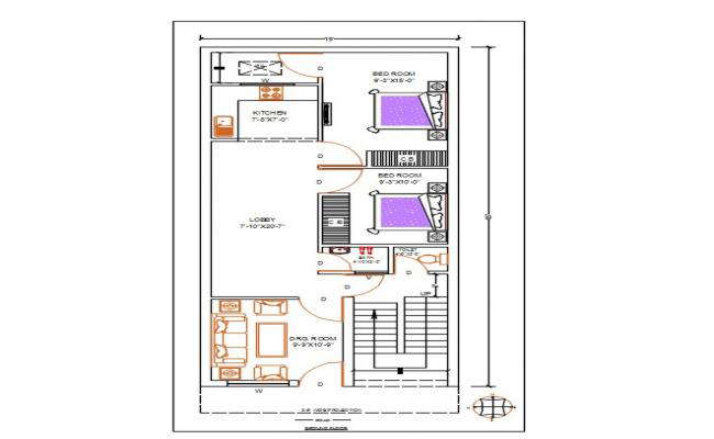 19' X 45' East Facing 2 BHK House DWG File