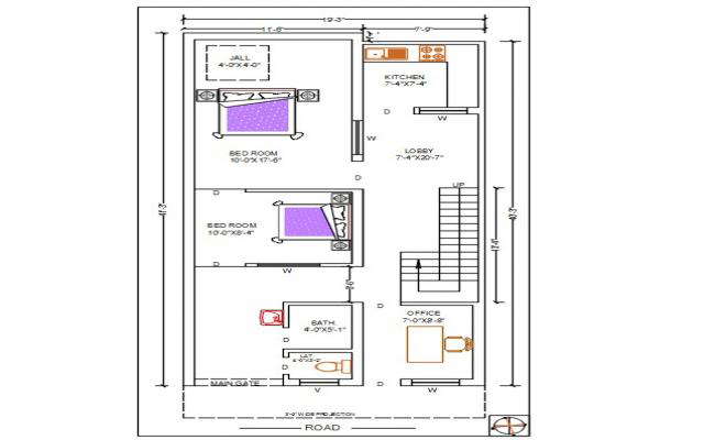 19 X 40 Feet house ground Floor Plan DWG file