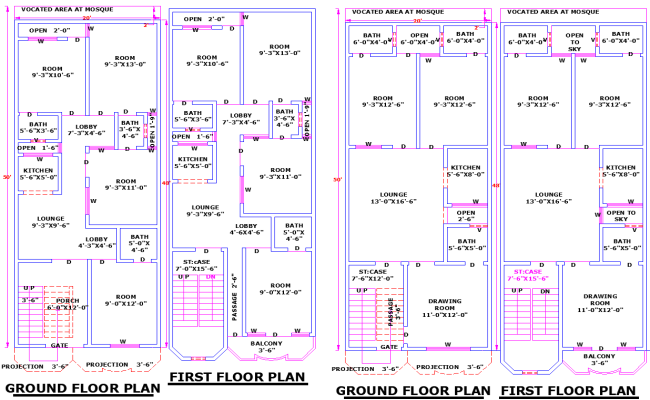 20x50 House Plans with Two Distinct Architectural Styles