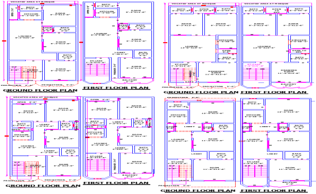 20x50 House Plan with 4 Unique Residential Unit Layouts