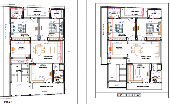 Bungalow design cad drawing is given in this cad file. Download this 2d cad file now.