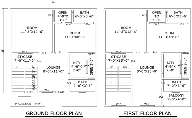 24ft x 25ft Residential 4BHK House Plan Design – AutoCAD DWG File