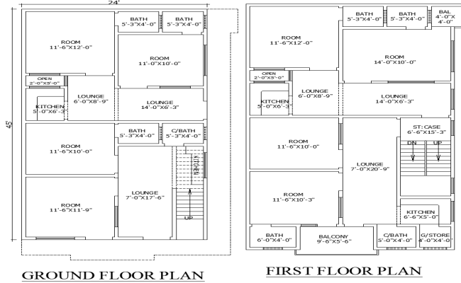 24x45 Two-Storey House Design with 2 Floors in CAD DWG File