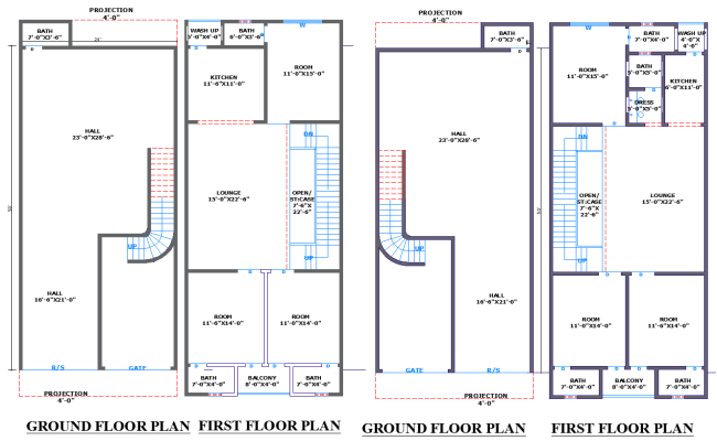 24'x50' Residential House Plan with Multiple Layout Options