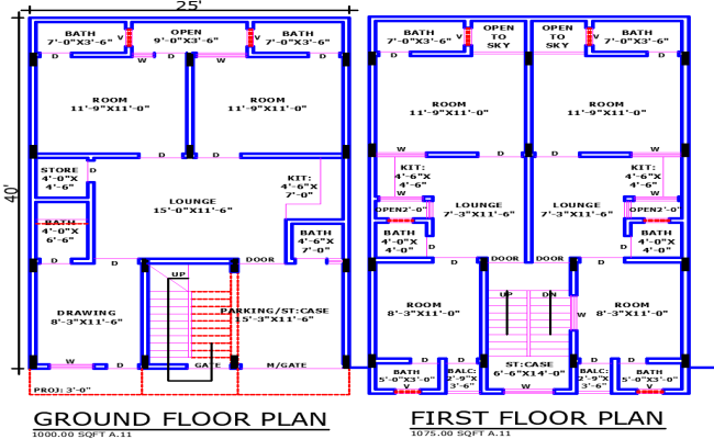 Compact 25x43 Feet Residential House Plan with CAD File