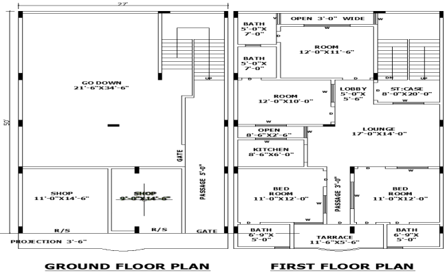 27'x50' Combined Commercial Residential AutoCAD Design