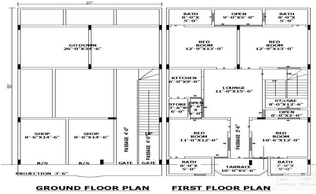 27'x50' Commercial Residential Plan AutoCAD DWG Design