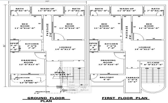 27x50 Home Architectural Layout Plan DWG AutoCAD Drawing