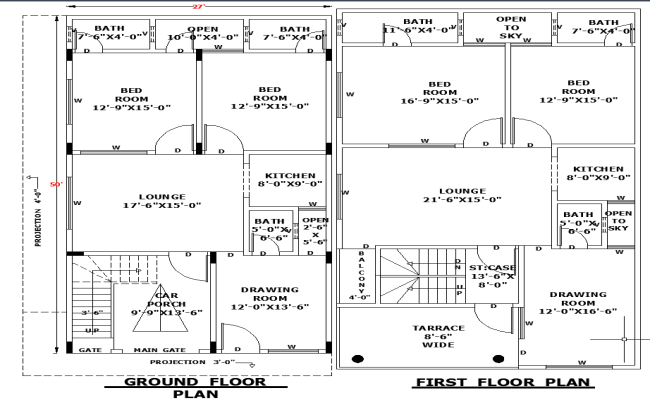 27x50 Home Architectural Layout Plan DWG AutoCAD File