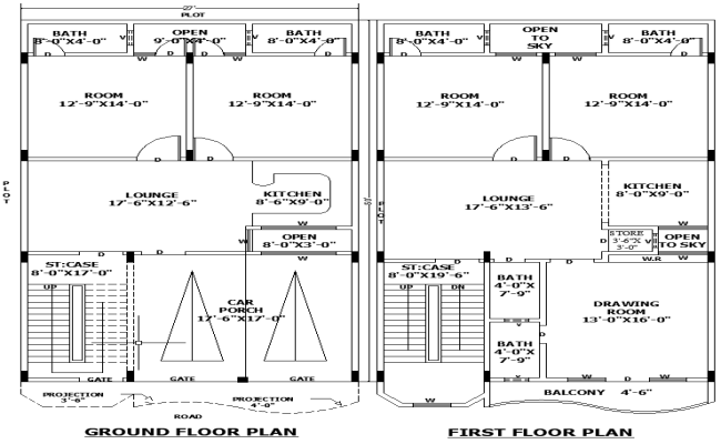 27'x50' House Architecture Layout Plan in DWG Format