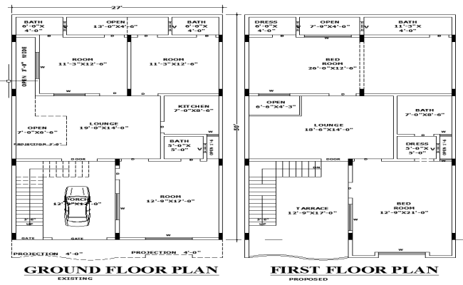 27'x50' House Layout Plan DWG for Residential Design