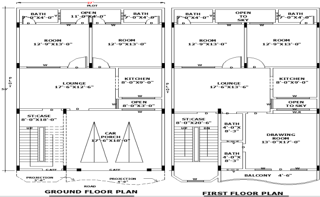 27'x50' Home Architectural Plan in AutoCAD DWG Format