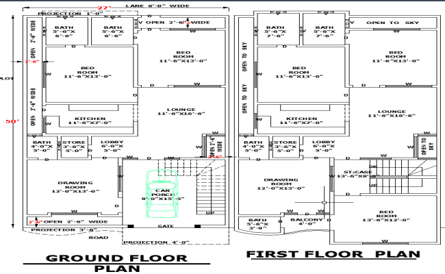 27'x50' Home Architectural Plan in AutoCAD DWG Format