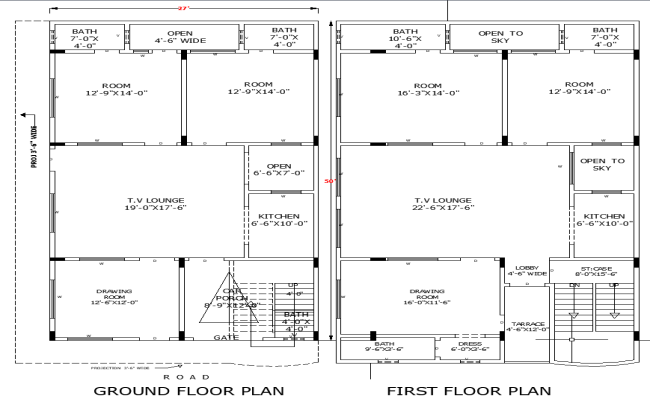 27x50 Home Layout Plan DWG File for Residential Floor Plan