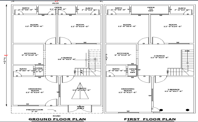 27x50 House Layout DWG File for Residential Space Plan