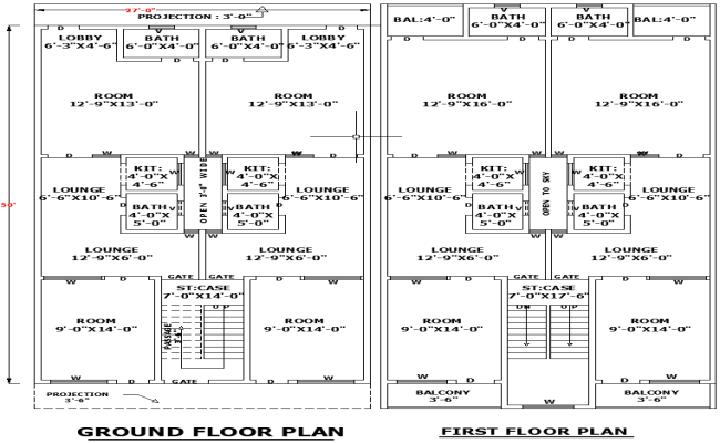 27'x50' Residential Layout Plan with DWG Drawing File