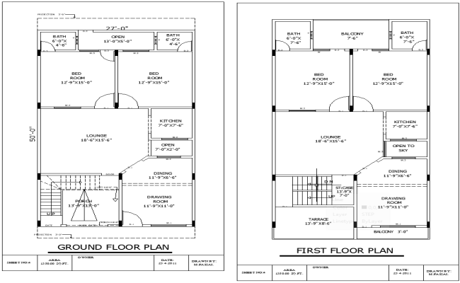 AutoCAD House Layout Plan 27'x50' with DWG Drawing