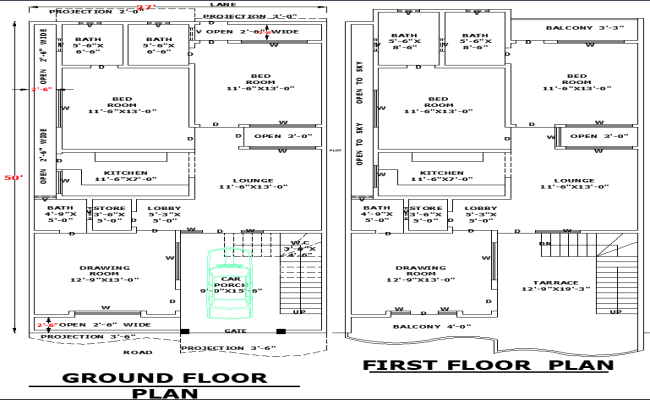 27'x50' Residential Floor Plan with AutoCAD DWG Layout