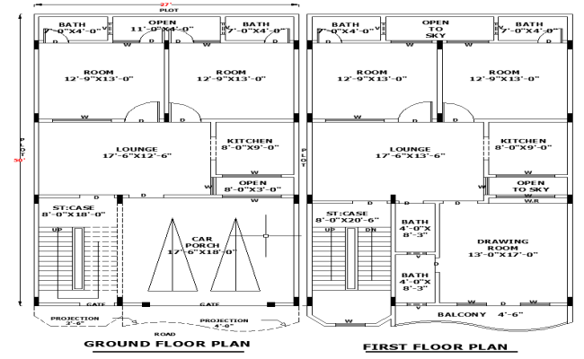 27'x50' Residential Home Layout Plan with AutoCAD DWG File