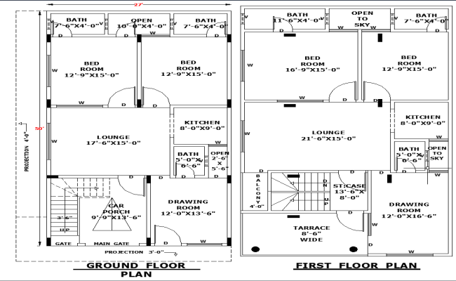 27x50 House Layout Plan in DWG File for Residential Design