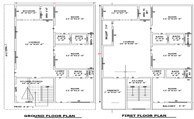 27x50 House Design Layout DWG File for Residential Planning