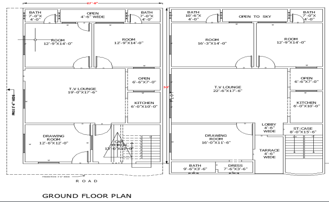 27'x50' Residential House Layout AutoCAD DWG Design