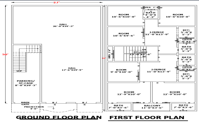 Modern 27'x50' Home Plan in AutoCAD DWG Drawing Format