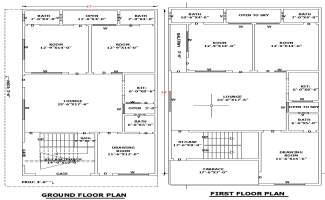 Detailed 27'x50' Residential House Plan AutoCAD DWG File