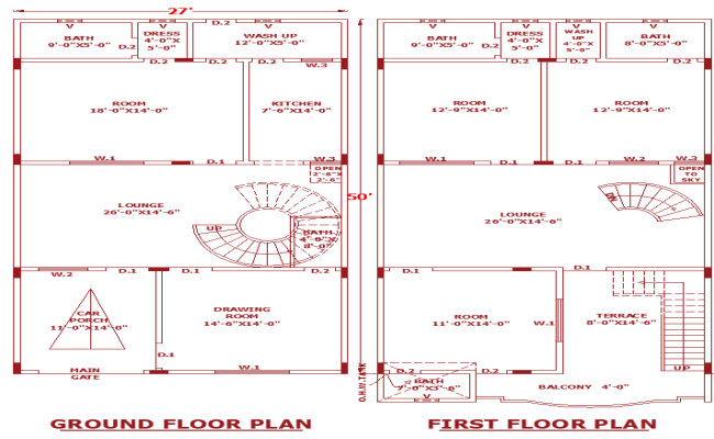 27x50 Single Storey House Layout DWG File for Floor Plan