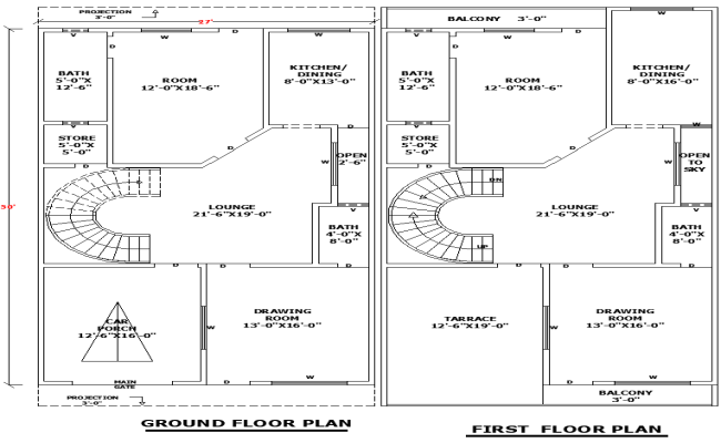 27'x50' Single Floor Home Design in AutoCAD Drawing