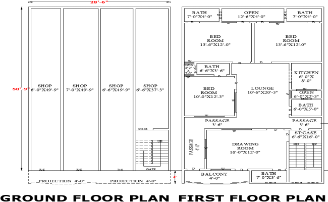 28'-6"x50'-9" Commercial Residential Plan with DWG Design