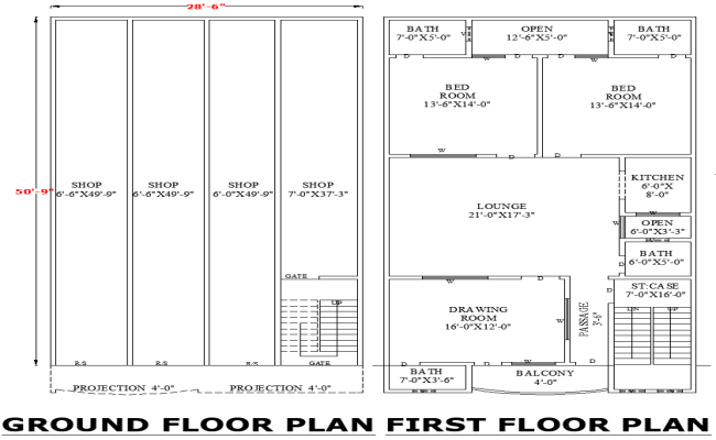 28'-6"x50'-9" Mixed Commercial Residential DWG Drawing