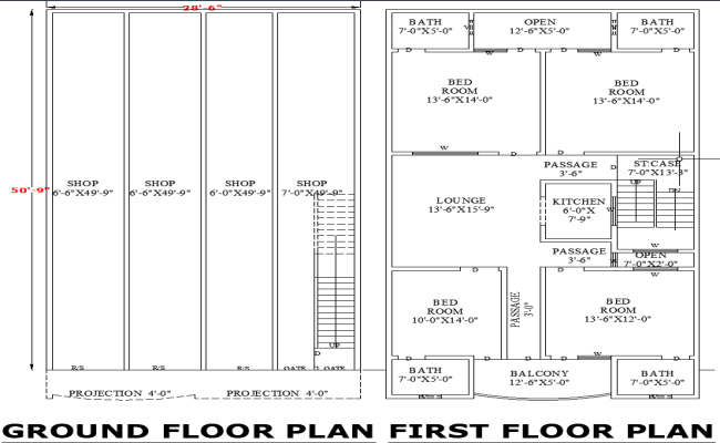 28'-6"x50'-9" Commercial Residential Plan with DWG Design