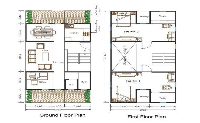 2 BHK Architecture Town House Plan CAD Drawing DWG File