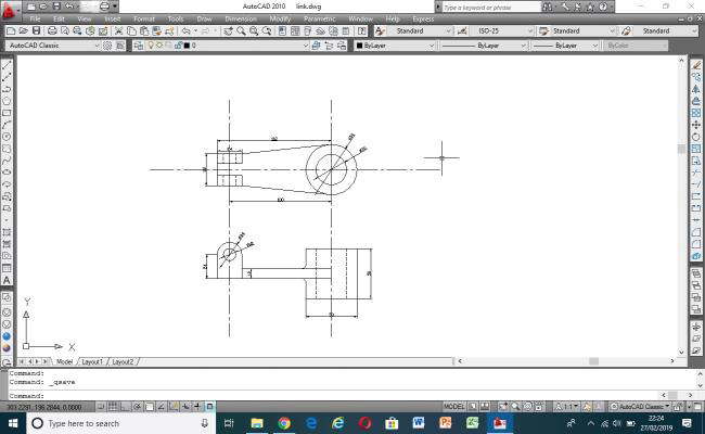 2D autocad drawing of link mechanical part