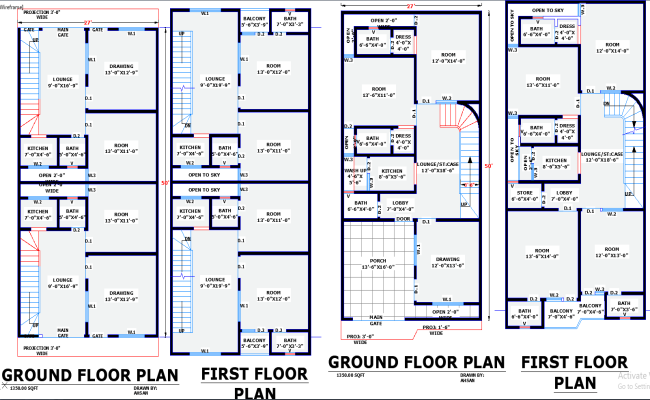 Two Different Residential House Plans 27x50 Each in DWG Format